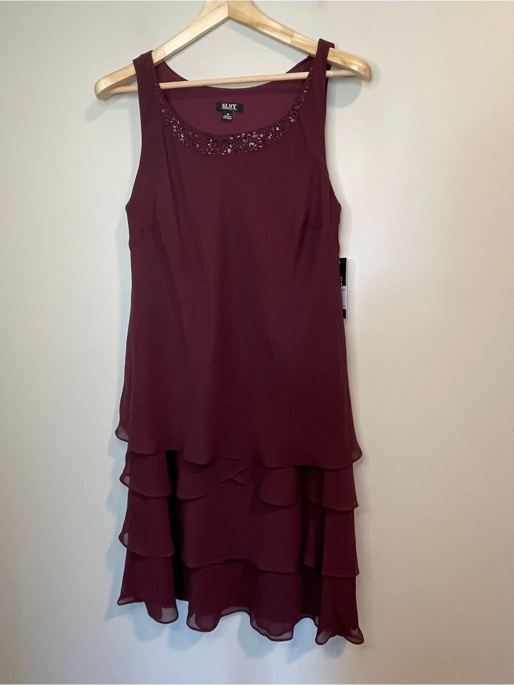 SLNY Tiered Chiffon Cocktail Dress in Fig